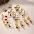 Light Luxury Retro Round Natural Stone Drop Earrings Pearl Tassel Titanium Steel Pendant Beaded 2
