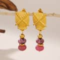 Light Luxury Retro Round Natural Stone Drop Earrings Pearl Tassel Titanium Steel Pendant Beaded 3