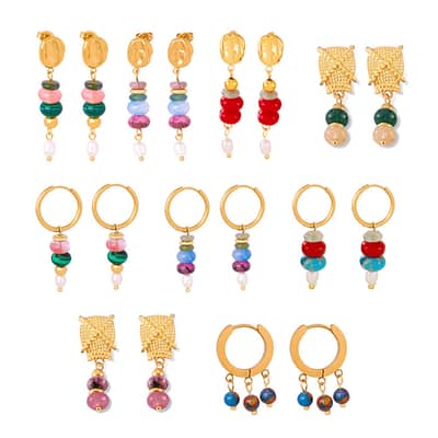 Light Luxury Retro Round Natural Stone Drop Earrings Pearl Tassel Titanium Steel Pendant Beaded detail 5