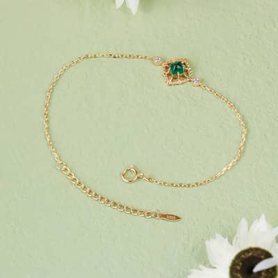 May Gemstone 925 Sterling Silver Gold Plated Vintage Chain & Link Bracelet detail 2