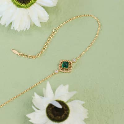 May Gemstone 925 Sterling Silver Gold Plated Vintage Chain & Link Bracelet detail 4
