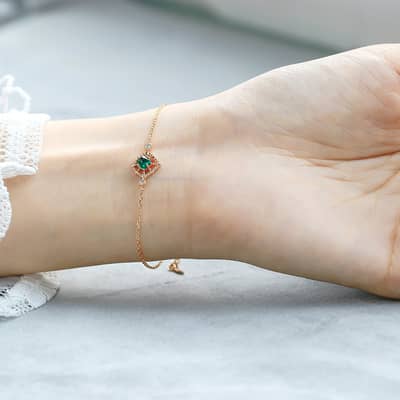 May Gemstone 925 Sterling Silver Gold Plated Vintage Chain & Link Bracelet detail 6