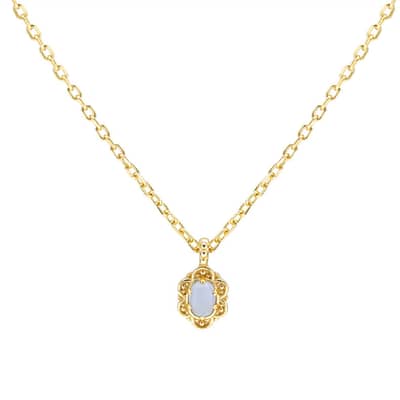 March Aquamarine Gemstone 925 Sterling Silver Gold Plated Niche Design Oval Necklace detail 1
