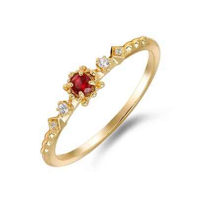 Birthstone July Ruby 925 Sterling Silver Gold Plated Lab-Grown Gems Ring detail 1