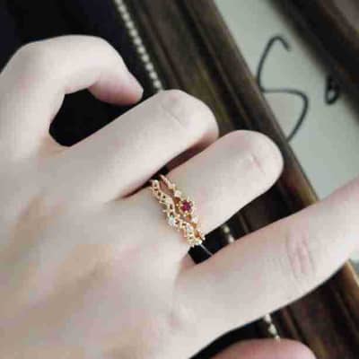 Birthstone July Ruby 925 Sterling Silver Gold Plated Lab-Grown Gems Ring detail 2