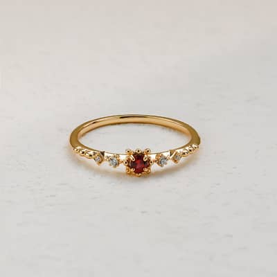 Birthstone July Ruby 925 Sterling Silver Gold Plated Lab-Grown Gems Ring detail 3