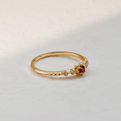Birthstone July Ruby 925 Sterling Silver Gold Plated Lab-Grown Gems Ring detail 4