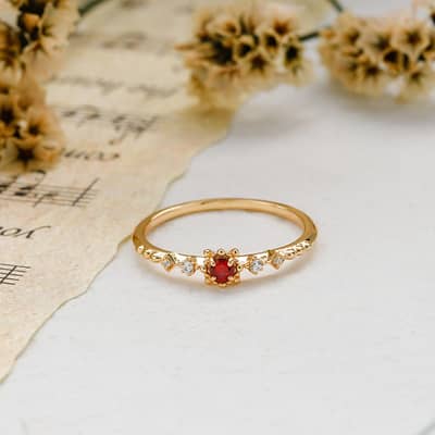 Birthstone July Ruby 925 Sterling Silver Gold Plated Lab-Grown Gems Ring detail 6