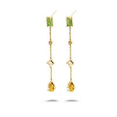 Birthstone August 925 Sterling Silver Gold Plated Tassels Medium Citrine White Topaz Peridot Crystal Earrings detail 1