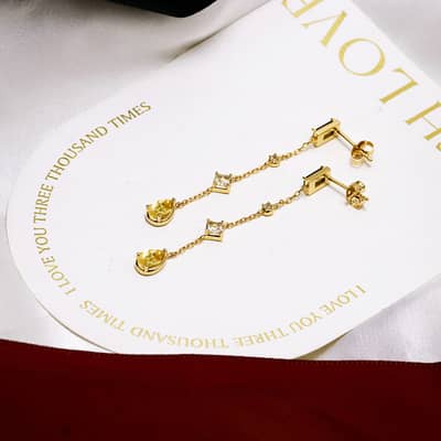 Birthstone August 925 Sterling Silver Gold Plated Tassels Medium Citrine White Topaz Peridot Crystal Earrings detail 6