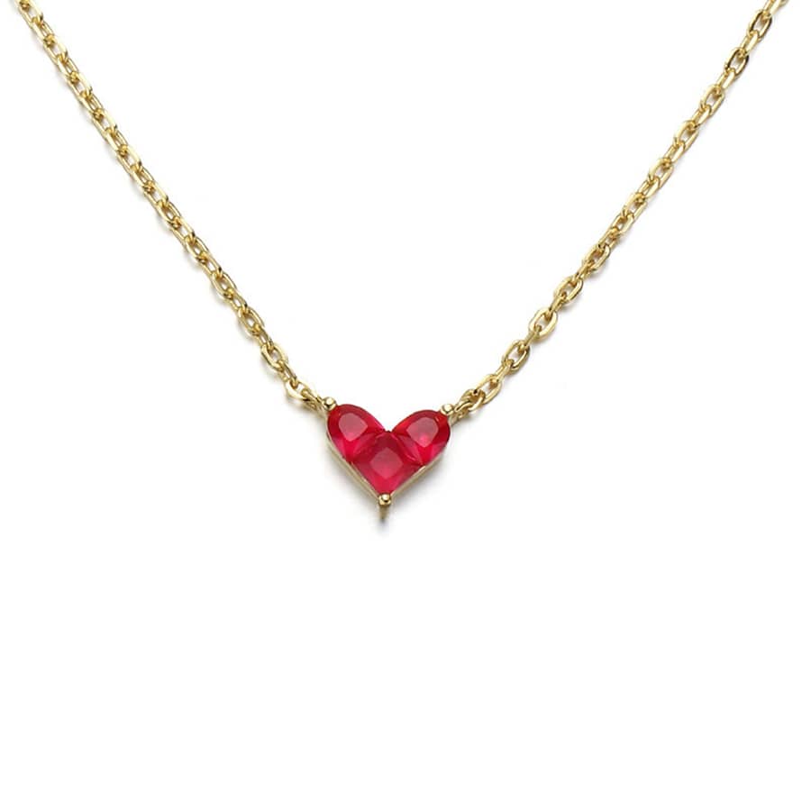 Birthstone July Ruby 925 Sterling Silver Gold Plated Love Heart Necklace - main