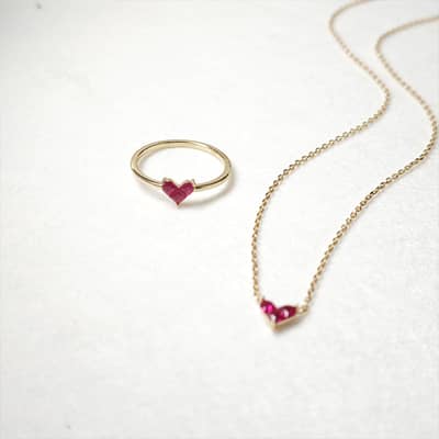 Birthstone July Ruby 925 Sterling Silver Gold Plated Love Heart Necklace detail 2