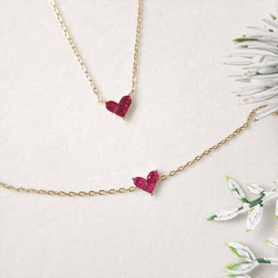 Birthstone July Ruby 925 Sterling Silver Gold Plated Love Heart Necklace detail 4