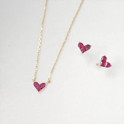 Birthstone July Ruby 925 Sterling Silver Gold Plated Love Heart Necklace detail 5