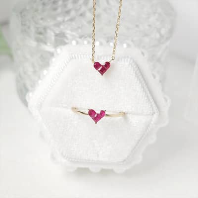 Birthstone July Ruby 925 Sterling Silver Gold Plated Love Heart Necklace detail 6