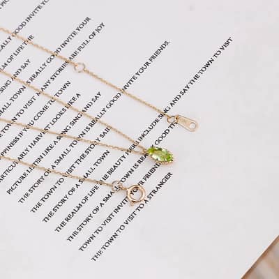 Birthstone August 925 Sterling Silver Gold Plated Vintage Simplicity Geometric Drop Green Crystal GTC Necklace detail 5