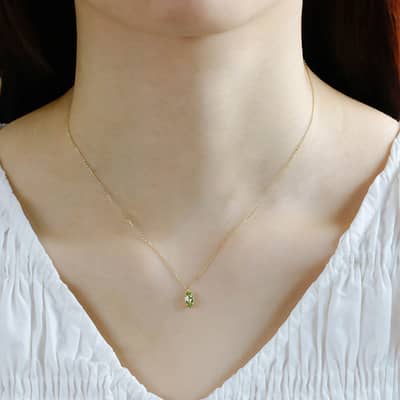 Birthstone August 925 Sterling Silver Gold Plated Vintage Simplicity Geometric Drop Green Crystal GTC Necklace detail 6