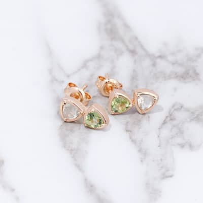 Birthstone August 925 Sterling Silver Gold Plated Prehnite Stone Natural Peridot Simple Geometric Stud Earrings detail 4