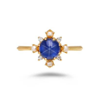Birthstone September Sapphire 925 Sterling Silver Gold Plated Snowflake Design Starlight Synthetic Star Ring detail 1