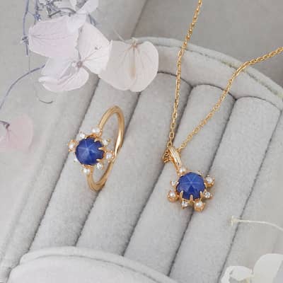Birthstone September Sapphire 925 Sterling Silver Gold Plated Snowflake Design Starlight Synthetic Star Ring detail 2