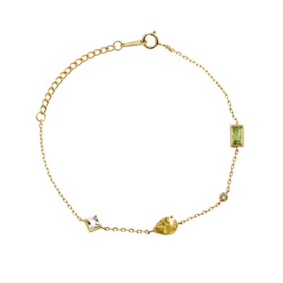 Birthstone August Peridot 925 Sterling Silver Gold Plated Vintage Geometric Drop Square-Shaped Bracelet detail 1