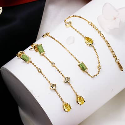 Birthstone August Peridot 925 Sterling Silver Gold Plated Vintage Geometric Drop Square-Shaped Bracelet detail 4