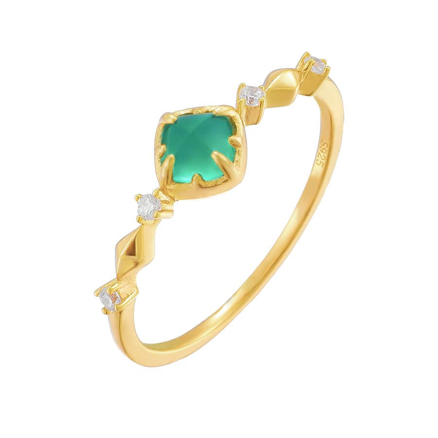 May Emerald Gemstone 925 Sterling Silver Gold Plated Ring - main