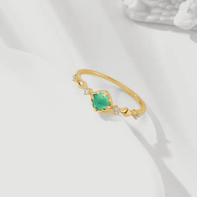 May Emerald Gemstone 925 Sterling Silver Gold Plated Ring detail 2