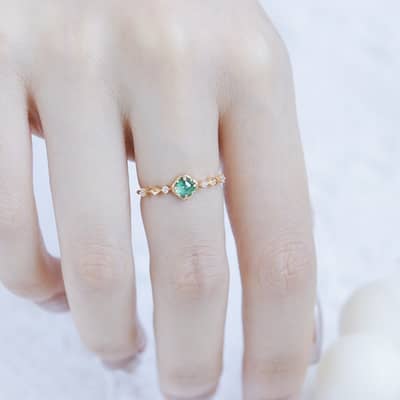 May Emerald Gemstone 925 Sterling Silver Gold Plated Ring detail 3