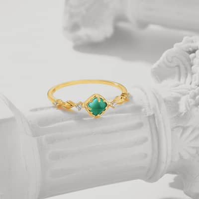 May Emerald Gemstone 925 Sterling Silver Gold Plated Ring detail 6