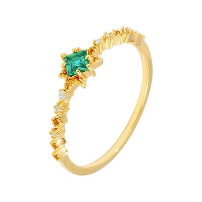 May Emerald Gemstone 925 Sterling Silver Gold Plated CZ Zircon Star Ring detail 1
