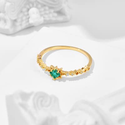 May Emerald Gemstone 925 Sterling Silver Gold Plated CZ Zircon Star Ring detail 4