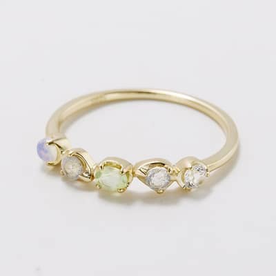 Birthstone October 925 Sterling Silver Gold Plated Multi Color Labradorite Opal Topaz Prehnite Irregular Crystal Ring detail 2