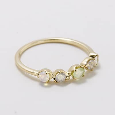 Birthstone October 925 Sterling Silver Gold Plated Multi Color Labradorite Opal Topaz Prehnite Irregular Crystal Ring detail 4