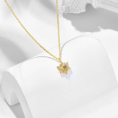 Birthstone October Opal 925 Sterling Silver Gold Plated Retro Natural 2 Star Necklace detail 4