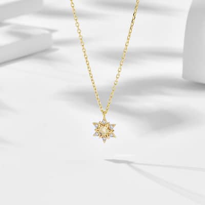 Birthstone October Opal 925 Sterling Silver Gold Plated Retro Natural 2 Star Necklace detail 6