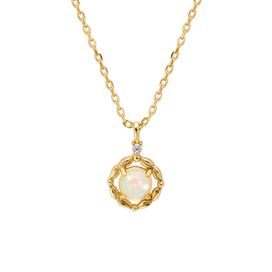 Birthstone October Opal 925 Sterling Silver Gold Plated Vintage Stripes Hollow GTC Certified Necklace - main