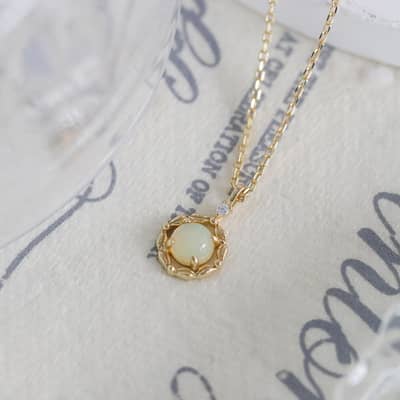 Birthstone October Opal 925 Sterling Silver Gold Plated Vintage Stripes Hollow GTC Certified Necklace detail 5