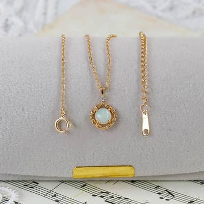 Birthstone October Opal 925 Sterling Silver Gold Plated Vintage Stripes Hollow GTC Certified Necklace detail 6
