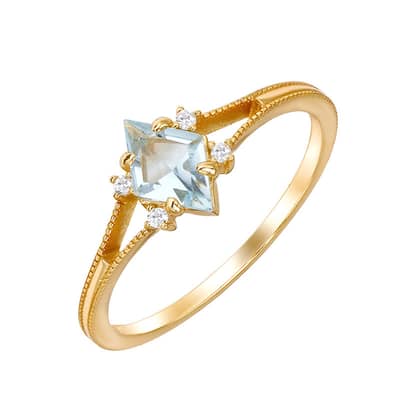 Birthstone November Topaz 925 Sterling Silver Gold Plated Cz Zircon Geometric Rhombus Ring detail 1