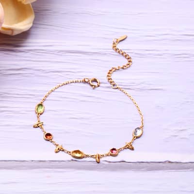 Birthstone November Topaz 925 Sterling Silver Gold Plated CZ Zircon Vintage GTC Certified Colourful Rainbow Bracelet detail 5