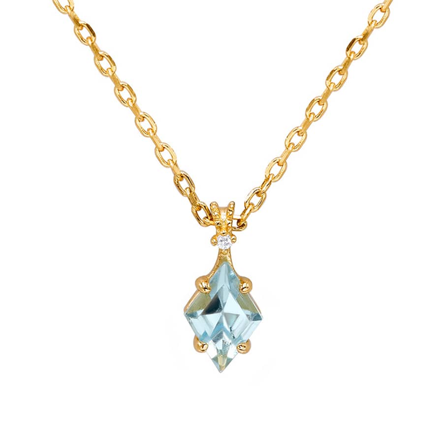 Birthstone November Topaz 925 Sterling Silver Gold Plated Geometric Rhombus Necklace - main
