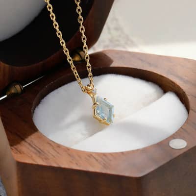 Birthstone November Topaz 925 Sterling Silver Gold Plated Geometric Rhombus Necklace detail 4