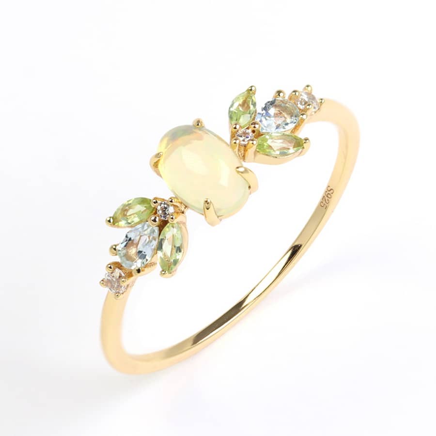 Birthstone October Opal 925 Sterling Silver Gold Plated Cz Zircon Ring - main