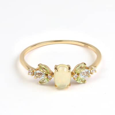 Birthstone October Opal 925 Sterling Silver Gold Plated Cz Zircon Ring detail 5