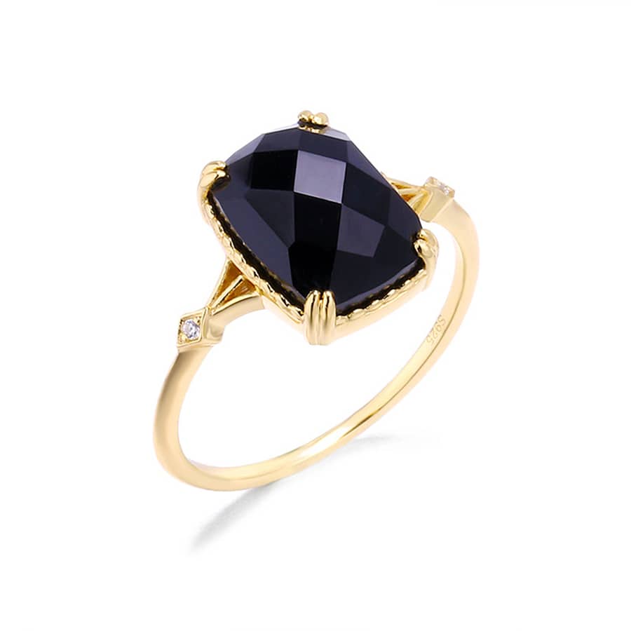 Agate 925 Sterling Silver Gold Plated Geometric Square Ring - main