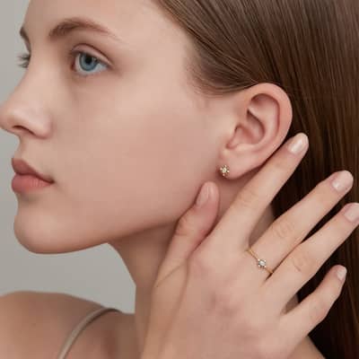 Birthstone October 925 Sterling Silver Gold Plated CZ Zircon Opal Stud Earrings Vintage Geometric detail 2