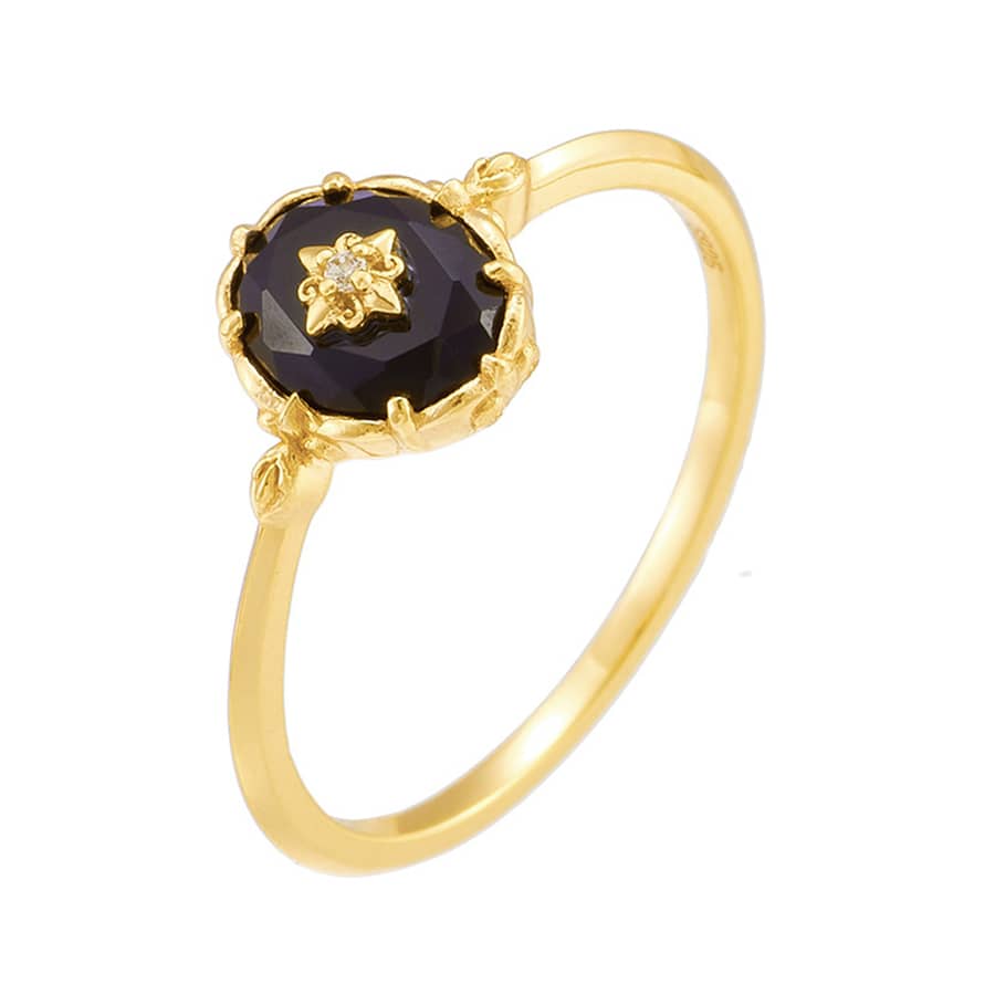 Agate 925 Sterling Silver Gold Plated Flower Star Crystal Ring - main