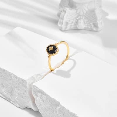 Agate 925 Sterling Silver Gold Plated Flower Star Crystal Ring detail 4