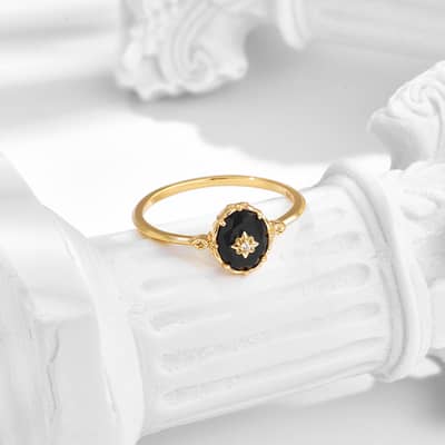 Agate 925 Sterling Silver Gold Plated Flower Star Crystal Ring detail 5